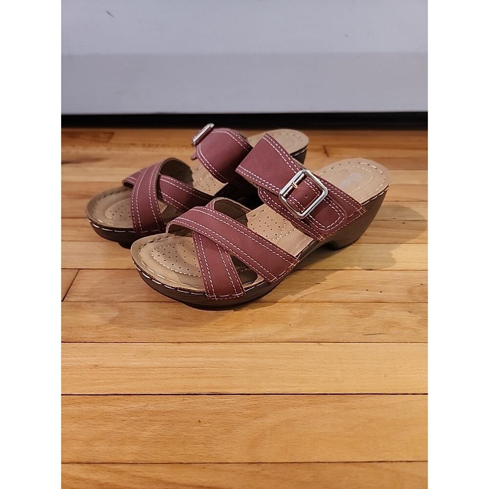 NEW PATRIZIA Women's Mauve Platform Wedge Sandals Black Sz 6.5-7